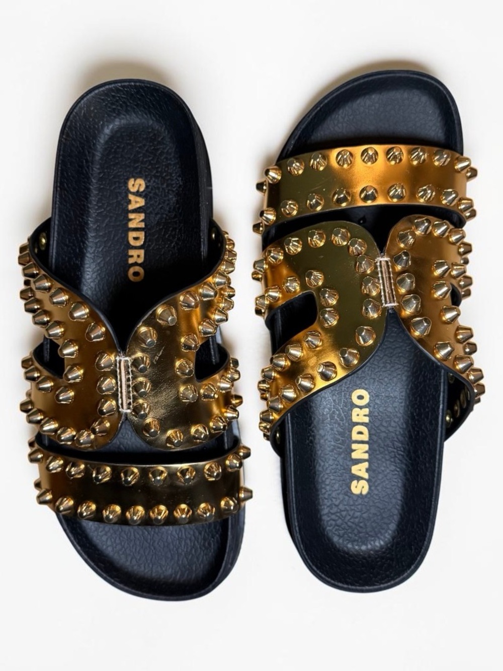 Sandro Mully Gold Studded Slide Sandals 36 Eu/ 6 Us